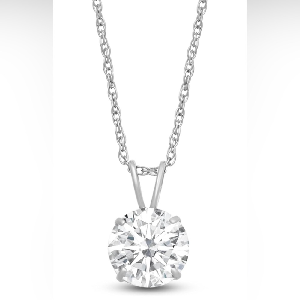 10K White Gold 8.0MM (2.0 Cttw) Round Cut CZ Pendant Necklace
